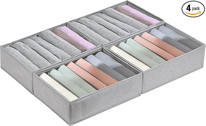 4 Pack Drawer Organizers for Clothing, 7 Grids Foldable Washable Drawer Organizer Clothes, for Folded Clothes, T-shirt, Tank 
