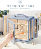 Homde Jewelry Box 360° Rotating, Necklace Earring Organizer with Transparent Window, Mirror, 7 Drawers, Large Ring Display St
