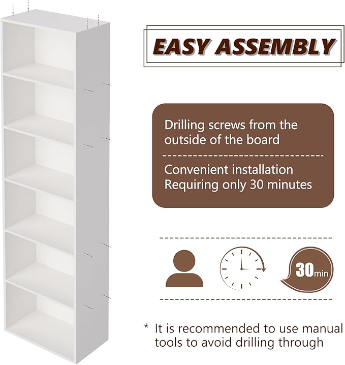 Wooden 6 Cube Storage Organizer, White 6 Cube Storage Shelf, 6 Tier Closet Organizers Storage Cubes Display Cubby, Versatile 