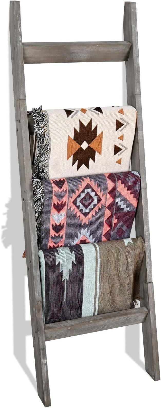 FUIN 5ft (58") Wood Blanket Ladder Living Room Decorative Wall Leaning Farmhouse Quilt Display Holder Storage Rustic Wooden T