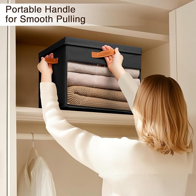 Homsorout Large Storage Bins with Lids - 3 Pack Foldable Decorative Organizers with Clear Windows & Handles, Cube Storage Org