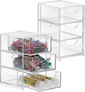 BTSKY 2 Pack Small Acrylic Storage Organizer with Drawers, 3-Layer Clear Desktop Organizer for Office Supplies Mini Storage B