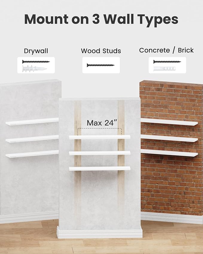 AMADA HOMEFURNISHING 35.4" L Floating Shelves, Wall Shelves Set of 3 for Bathroom/Living Room/Bedroom/Kitchen, White Floating