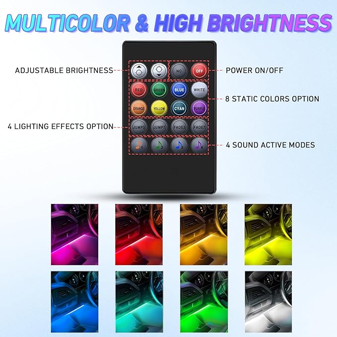 Car Led Lights Waterproof Truck Bbed Light Strip Car Underglow Lights Interior Running Board Lights for Trucks Led Tailgate Light Bar 60 inch 12V LED Lights (with Remote Control, 120cm*4)