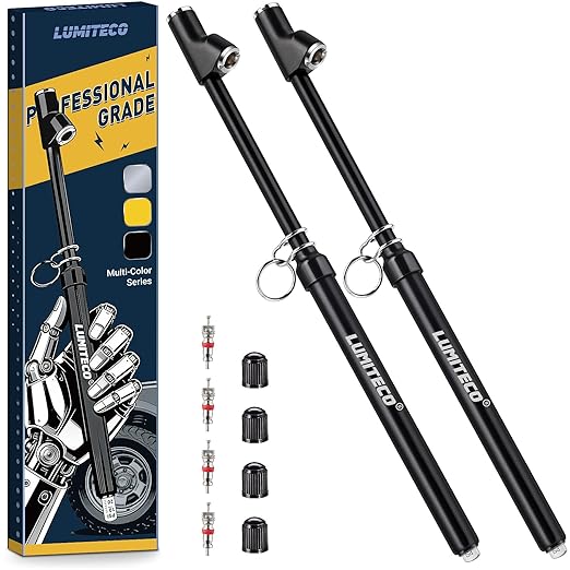 2-Pack Dual Head Tire Pressure Gauge, Heavy Duty Truck Air Pressure Gauge Range 10-150 PSI, 1-10 Bar w/Valve Cores & Valve Caps, Tire Gauges for Tire Pressure for Semi Truck, RV, Car (Black)