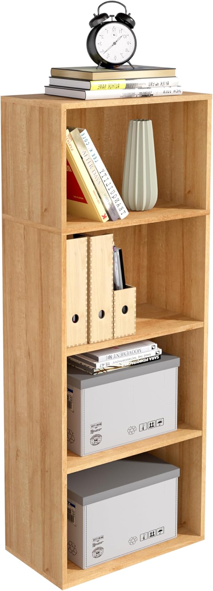 Wooden 4 Cube Storage Organizer, 4 Tier Tall Modern Bookshelf Freestanding Storage Display Organizer, Versatile Cubes Shelf a