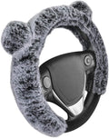 BDK Bear Fur Plush Steering Wheel Cover - Cute Faux Wool Protector for Women Girls Fits Wheels 14.5-15 inch Gray - with Ears