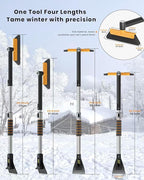 helloleiboo 43.7" Extendable Ice Scrapers for Car Windshield for 12 Adjustable Length Settings with Foam Grip and 360° Pivoting Brush Head Detachable Snow Brush for Truck SUV(Orange)