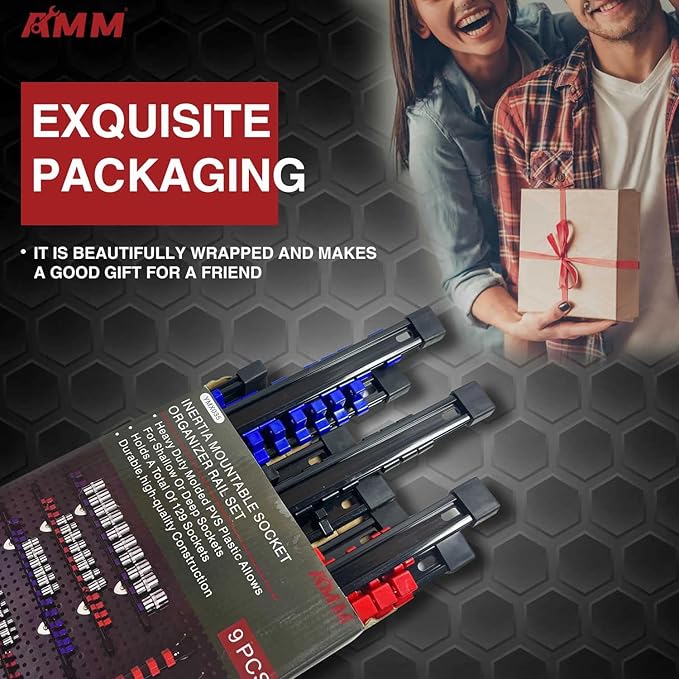 AMM 9-Piece Socket Organizer, 1/2 inch, 3/8 inch and 1/4 inch Drive ABS Tools-Socket Holder,Heavy Duty Socket Racks, Premium 