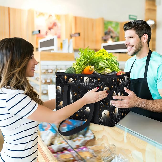 Reusable Grocery Bags Heavy Duty Shopping Bags Foldable Large Tote Bags with Long Handles & Hard Bottom