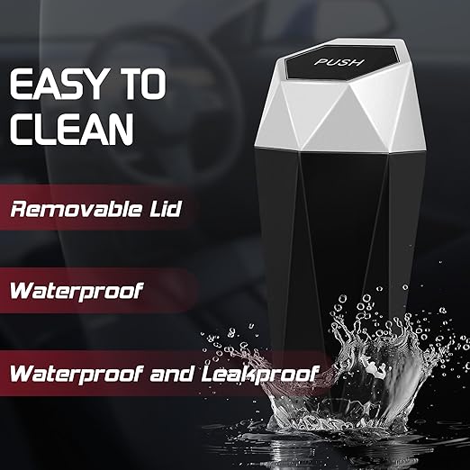 Car Trash Can with Lid, Mini Car Trash Cup with 30 Additional Trash Bags, Car Accessories for Interior, Leakproof Vehicle Garbage Bin for Car, Home, Office - 2 Packs, Silver