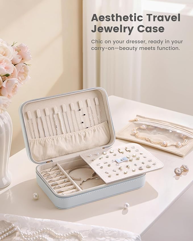 Lolalet Travel Jewelry Case for Women Girls, Travel Jewelry Organizer with Clear Storage Bag Small Portable Jewelry Box for N