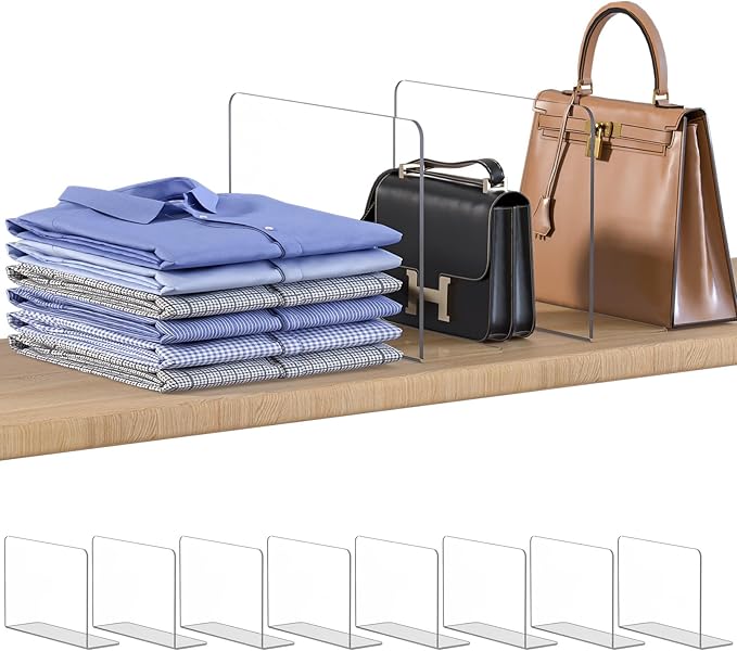OKPOW Shelf Dividers Closet Organizer - 7.5" Tall X 11.8" Deep Acrylic Clear Sturdy Separate for Clothes Purse - Adjustable S