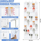 Windyun 40 Over the Door Shoe Organizer Large Breathable Mesh Pocket Clear White Hanging Shoe Rack for Closet Behind Door Han
