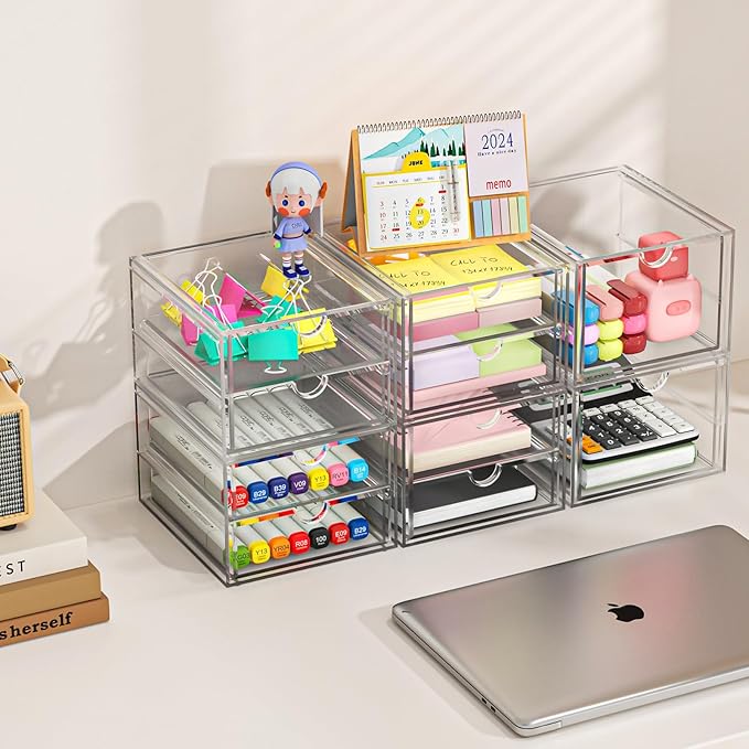 Versatile Acrylic Makeup Organizer, Drawer Organizer - Transparent Desktop Storage for Cosmetics, Office Supplies & More - Cl