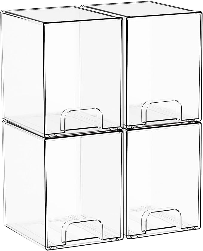 Yieach 7.5"H Stackable Storage Drawers,4 Pack Clear Acrylic Drawer Organizer for Vanity,Under Sink,Cabinet and Bathroom Close