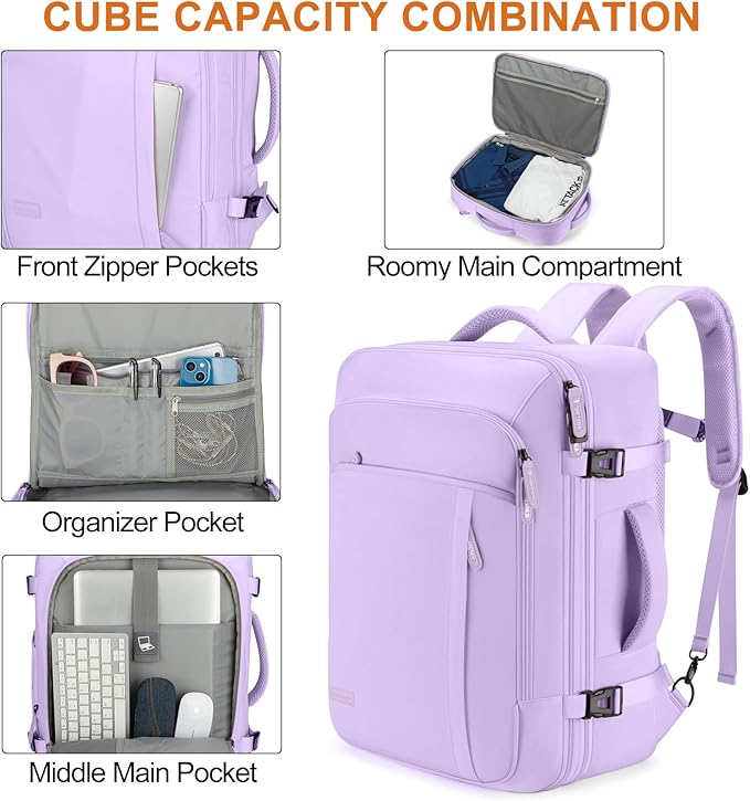 Lumesner Carry on Travel Backpacks, Extra Large 40L Flight Approved Bag for Men & Women,Expandable Suitcase Backpack With 4 P