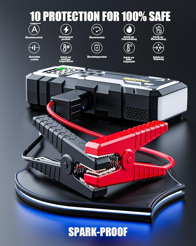 8000A Jump Starter with Air Compressor, 12V Jump Box for Car Battery (All Gas/10.0L Diesel) Portable Jumper Starter Pack