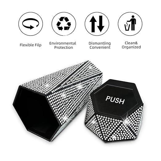 NBTEPEM 2 PCS Bling Car Trash Can with Lid, Bling Car Accessories Trash Bin, Leakproof Auto Garbage Can with 60 Trash Bags, Multipurpose Organizers and Storage for Home, Office (Silver Diamond)