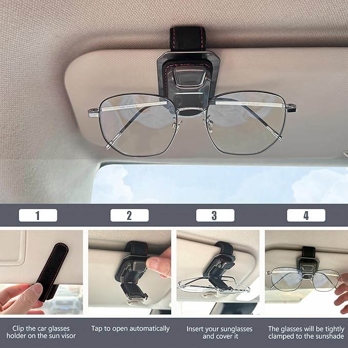 SEAMETAL Sunglass Holder for Car Visor Metal Sunglasses Clip, One-Hand Operation,Heavy Duty Universal Eyeglass Holder for Sun Visor,Secure Fit for Most Glasses,Car Accessories Organizer (1 PACK Black)