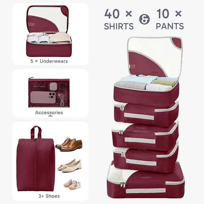 10 Set Packing Cubes for Travel, Gifts for Women Mom,Anti-Tearing Suitcase Organizer for Luggage with Shoe & Hanging Toiletry