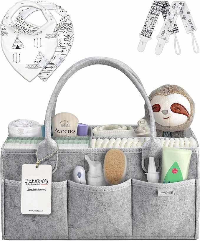 PUTSKA Baby Diaper Caddy Organizer Nursery Basket Set Baby Basket Gift Registry Baby Shower List Baby Must Haves Essentials N