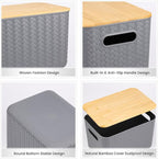 Ohmlove 4 Packs Storage Bins with Bamboo Lids - Plastic Storage Containers with Lids Stackable Storage Box：Storage Baskets fo