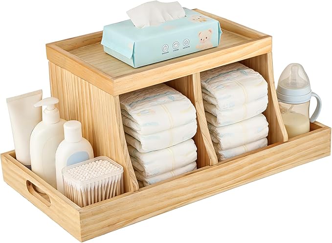 Three colors Diaper Organizer, Wooden Diaper Caddy Organizer, Changing Table Organizer, Diaper Storage Organizer, Nursery Bab
