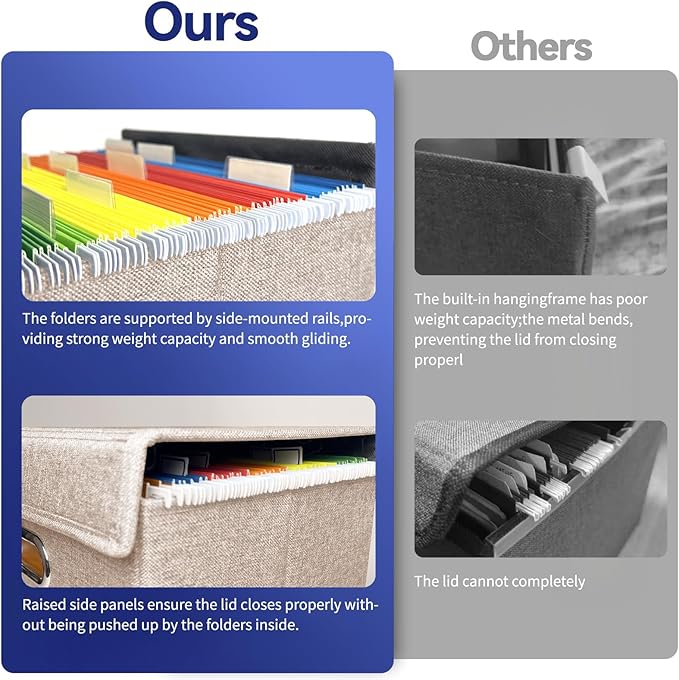 2 Pack Hanging File Folder Box with Lid, Durable Letter Size Filing Storage Box, Sturdy Magazine File Holder with Cardboard S