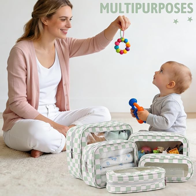 5PCS Diaper Bag Organizer Pouch Set,TSA Approved Toiletry Bag, Waterproof TPU Makeup Bag Set, Travel Organizer Bags for Women