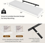 Dreamland 30 Inch Long Floating Shelves in White,8 Inch Deep Floating Shelf for Wall,Large Display & Storage Shelf, Wall Shel