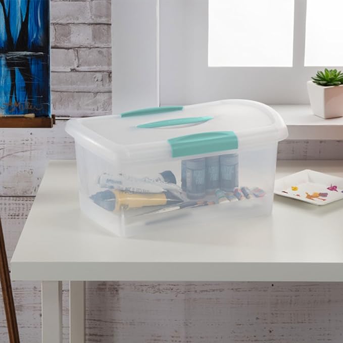 Sterilite Medium Nesting ShowOffs, Stackable Small Storage Bin with Latching Lid and Handle, Plastic Container to Organize Ho