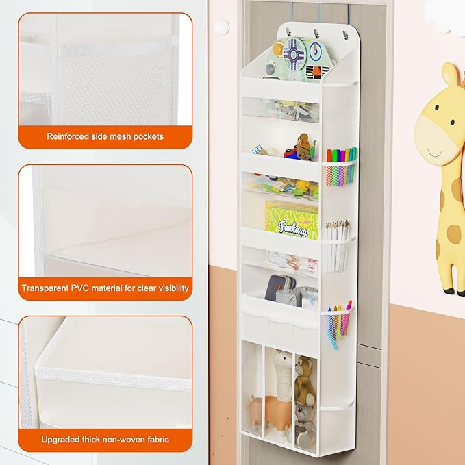 OneDream 5-Tier Over the Door Organizer with Removable Storage Caddy, Baby Clothes Organizer for Nursery, Hanging Behind Door