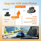 DDPAI 4K Dash Cam Front and Rear, 2160P+1080P Car Dash Camera, GPS 5G WiFi Dashcam for Cars, Free eMMC 32G Dual Storage Suppo