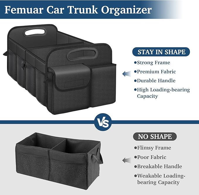 Femuar Car Trunk Organizer with Large Capacity Waterproof Car Accessories for Women & Men, Collapsible Trunk Organizer for Suv