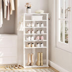 HOOBRO Vertical Shoe Rack, 8 Tier Wooden Shoe Storage Organizer with Hooks, Narrow Shoe Tower for 16 Pairs, Space Saving, for