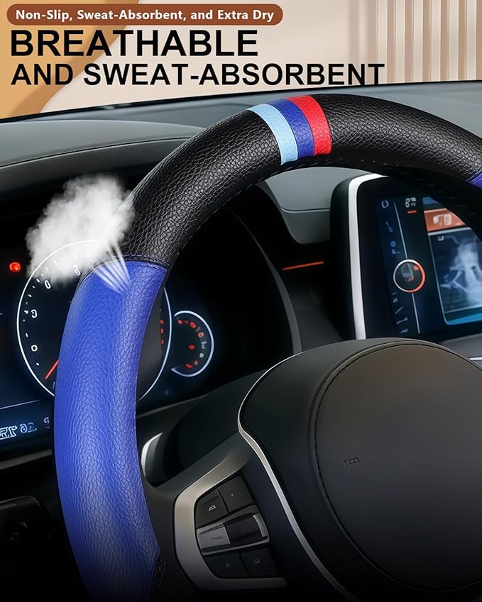 Customized Auto Car Steering Wheel Cover for BMW X1,X2,X3,X4,X5,X6,X7,i3,i4,i5,i8 535i 740Li 335i M3 M4 M5 Z1 Z3 Z4 Z5 (Blue)