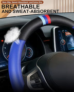 Customized Auto Car Steering Wheel Cover for BMW X1,X2,X3,X4,X5,X6,X7,i3,i4,i5,i8 535i 740Li 335i M3 M4 M5 Z1 Z3 Z4 Z5 (Blue)