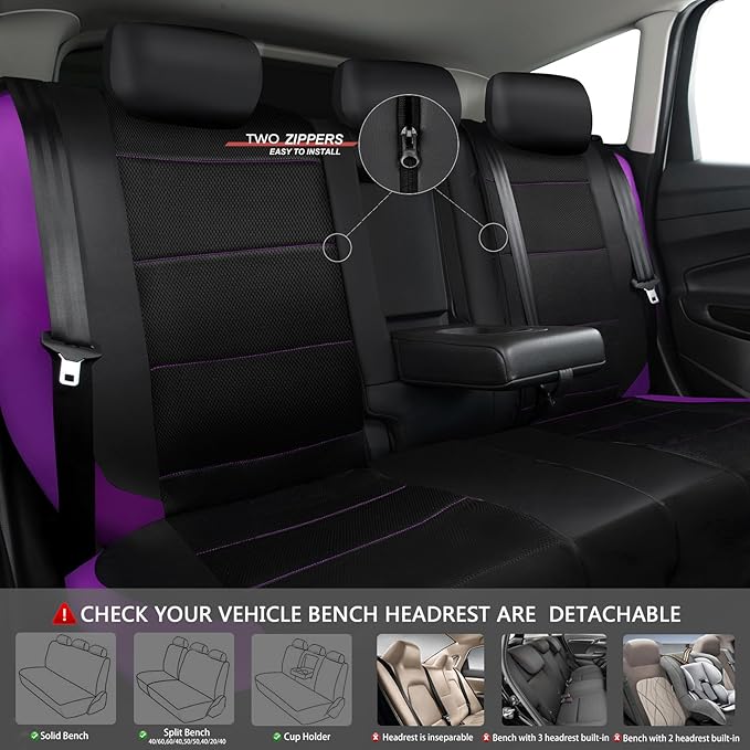 CAR PASS Leather Seat Covers, Breathable Universal Car Seat Cover Full Set for Cute Women Girly,Super 5mm Composite Sponge In