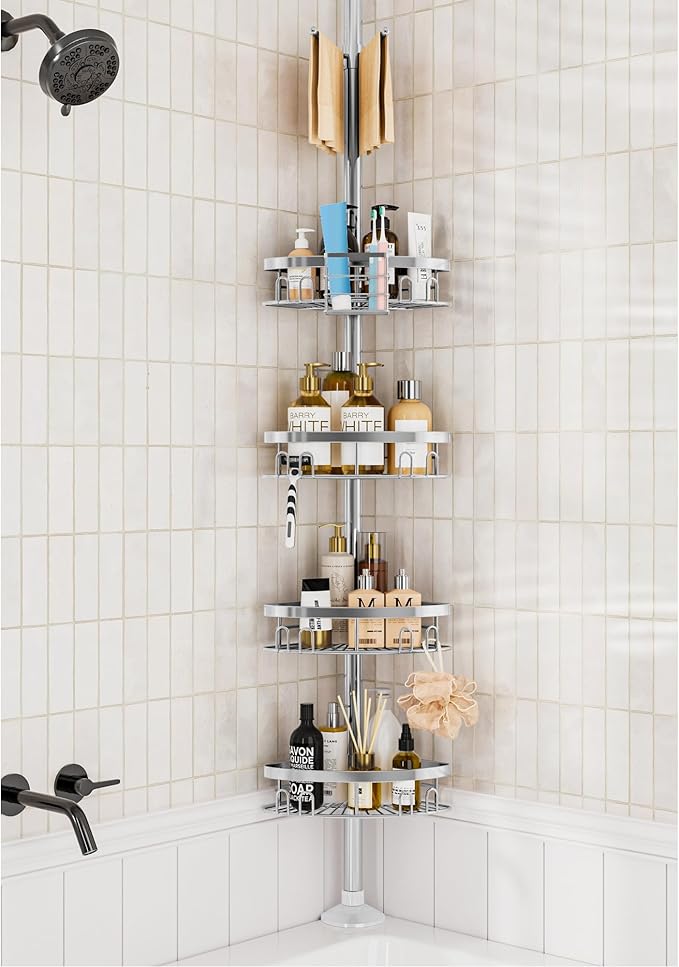 Rustproof Shower Corner Caddy Shelf for Bathroom Tension Pole Organizer with 4 Baskets for Bathtub Shampoo Storage from 23.6 