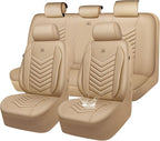 CAR PASS 3D Foam Faux Leather Car Seat Covers Full Set,Waterproof Tan Leather Seat Cover for Cars,Luxury Universal Fit Anti-S
