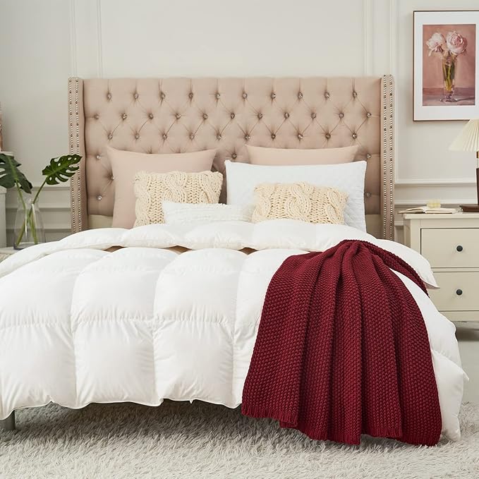 Longhui bedding Chunky Cable Knit Throw Blanket Lightweight Burgundy 100% Organic Cotton Blanket for Sofa Couch Bed Baby Nurs