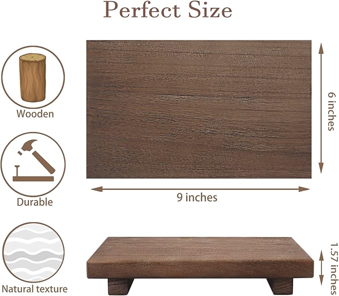 zoocatia Small Wood Tray Pedestal Stand Farmhouse Bathroom Decor Decorative Wooden Riser Kitchen Soap Dish Holder for Vanity,