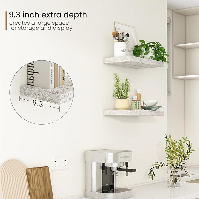 Fun Memories Deep Floating Shelves - 16" W x 9.3" D x 1.6" H Rustic Grey Wall Shelf - Wall Mounted Shelves for Storage - Wood