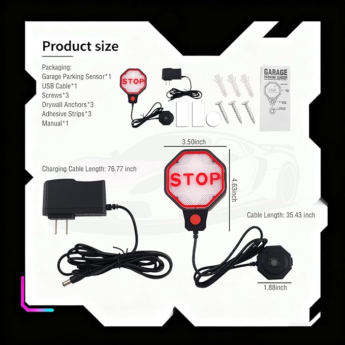 LED Garage Parking Aid Adjustable,Dual Power Garage Parking Sensor with LED Red/Yellow/Green Display,Portable Garages Car Sto