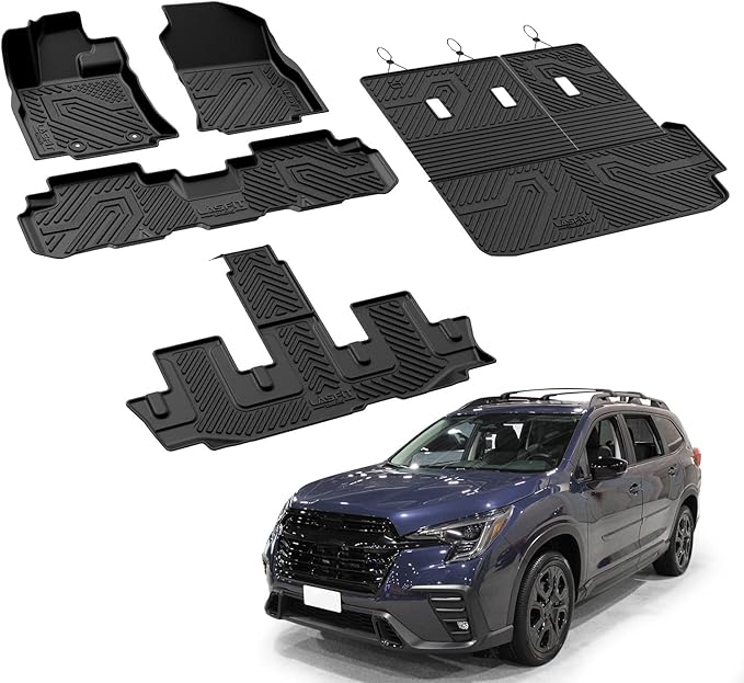 LASFIT Floor Mats & Backrest Mats & Cargo Mat for Subaru Ascent 2019-2026 7/8 Passenger, All Weather TPE Custom Fit Floor Liners for Subaru Ascent Full Set Accessories Car Mats,Black