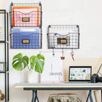 X-cosrack 3-Tier Hanging Wall Files Rack with Door Hooks and 6pcs S Shape Hooks, Over the Door File Organizer &Mounts on Wall