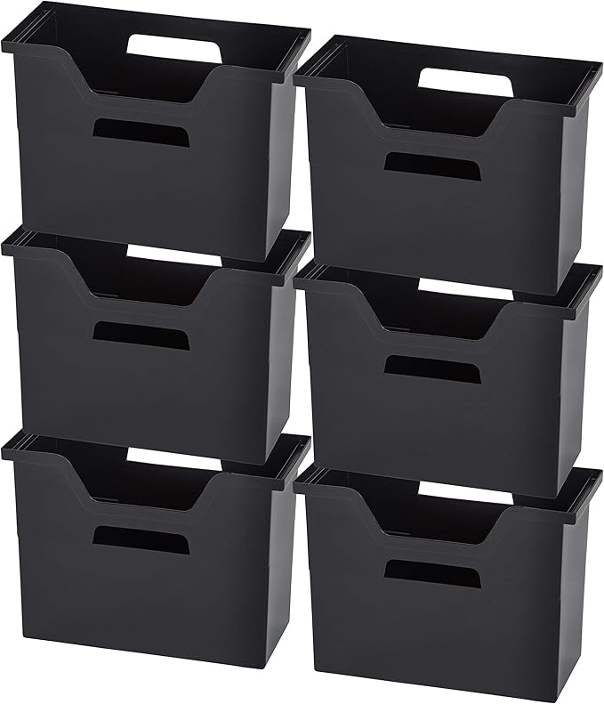 IRIS USA Medium Portable Desktop File Box with Open Lid, 6 Pack, Side Handles, Tabs & Inserts, Hanging File Folders, Letter-S