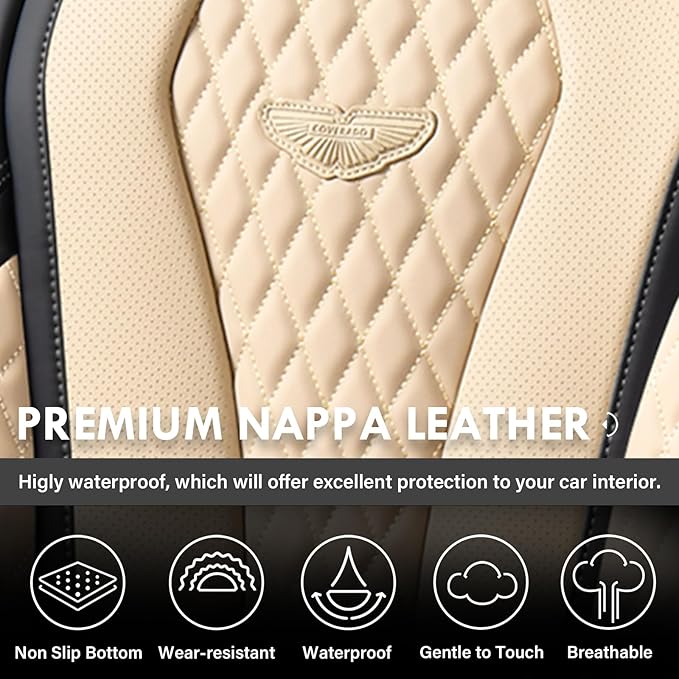 Coverado Automotive Seat Covers Front Seats, Seat Covers 2 Pack, Beige Car Seat Cover, Waterproof Auto Seat Covers, Car Seat 