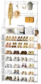 OYREL Shoe Rack 8 Tier Large Shoe Organizer Storage 32-40 Pairs Metal Shoe Storage Rack with Hooks and Side Pocket for Entran